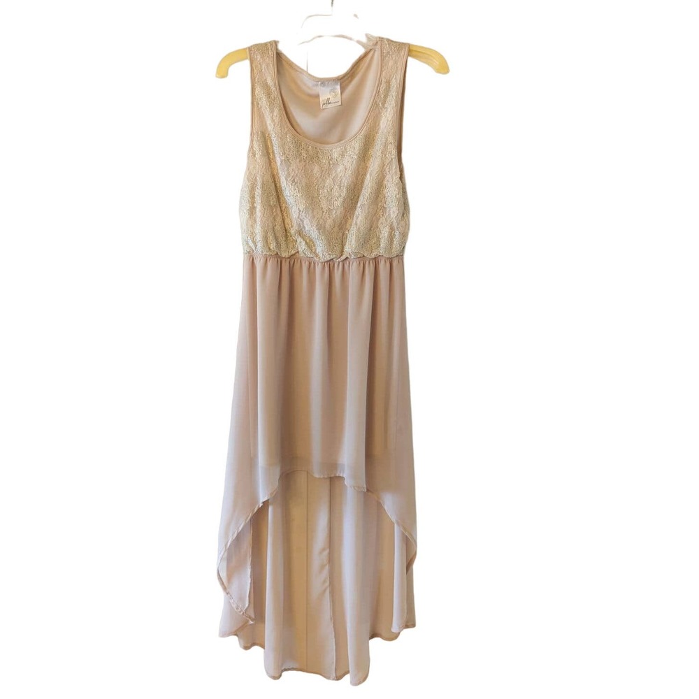 Jella Couture Nude Beige High Low Sequin Dress